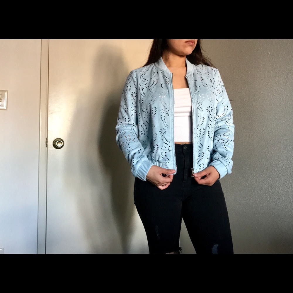 Faux Suede Bomber Jacket